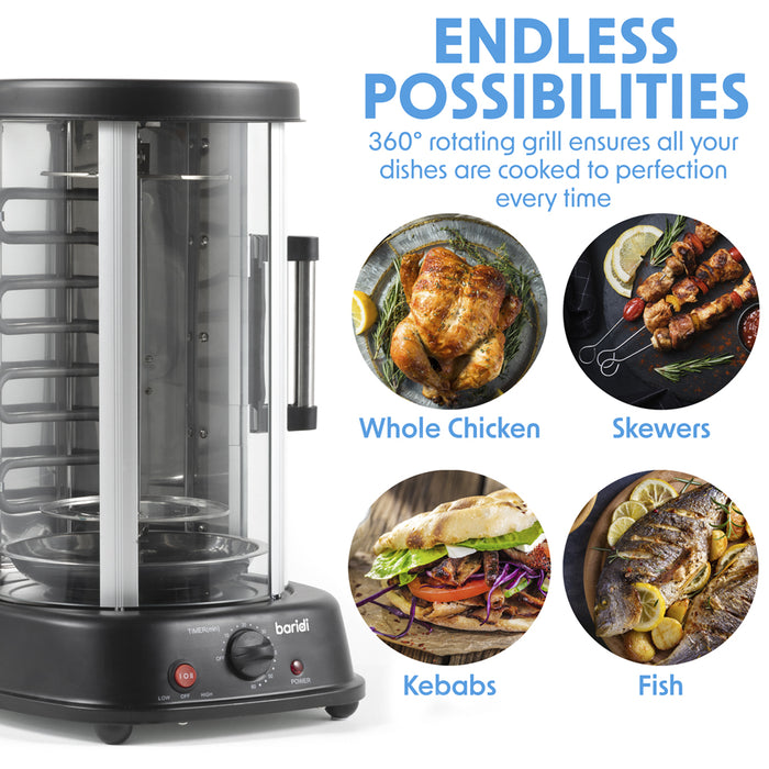 21L Vertical Rotisserie Grill Oven 1500W - Kebab Maker Gyros Skewers Roasting