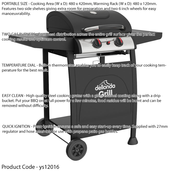 2 Burner Gas BBQ Grill & Ignition - Portable Garden Cooking - Easy Clean Bucket