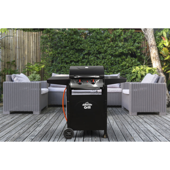 2 Burner Gas BBQ Grill & Ignition - Portable Garden Cooking - Easy Clean Bucket