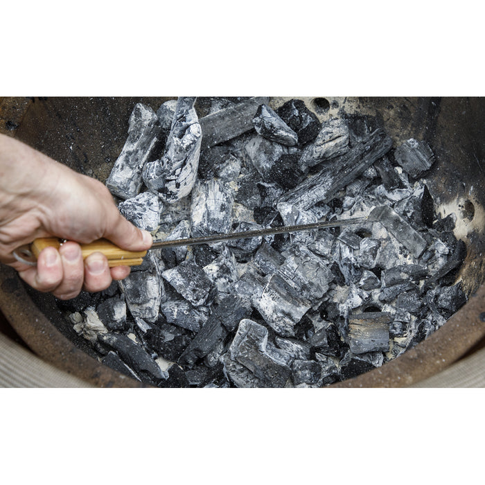 Wood Handle BBQ & Kamado Grill Ash Scraper - 420mm Angled Charcoal Cleaner Tool