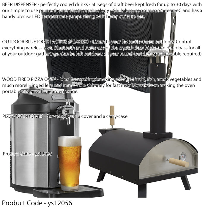 Garden Party Set - Wood Fired Pizza Oven - Beer Dispenser - Outdoor Speaker Kit