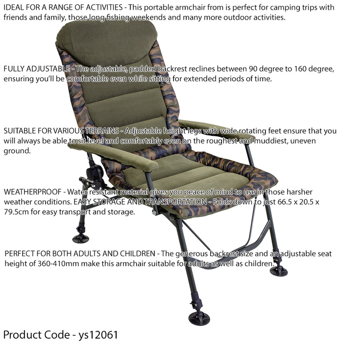 Reclining Portable Fishing & Camping Chair Adjustable Height Uneven Terrain Seat