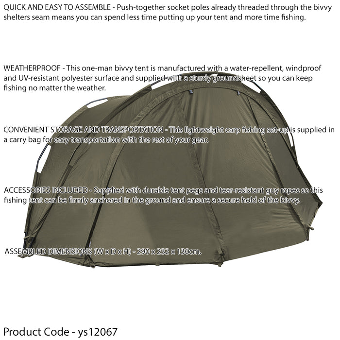 2 Man Waterproof Carp Fishing Bivvy Tent & 2 Adjustable Reclining Camp Chair Set