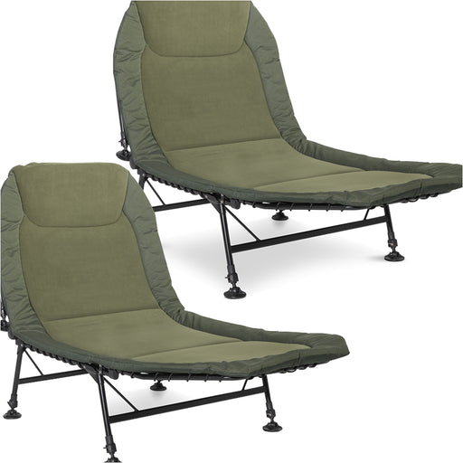 2 PACK WIDE Adjustable Fleece Camping & Fishing Bedchair Set - Levelling Feet 