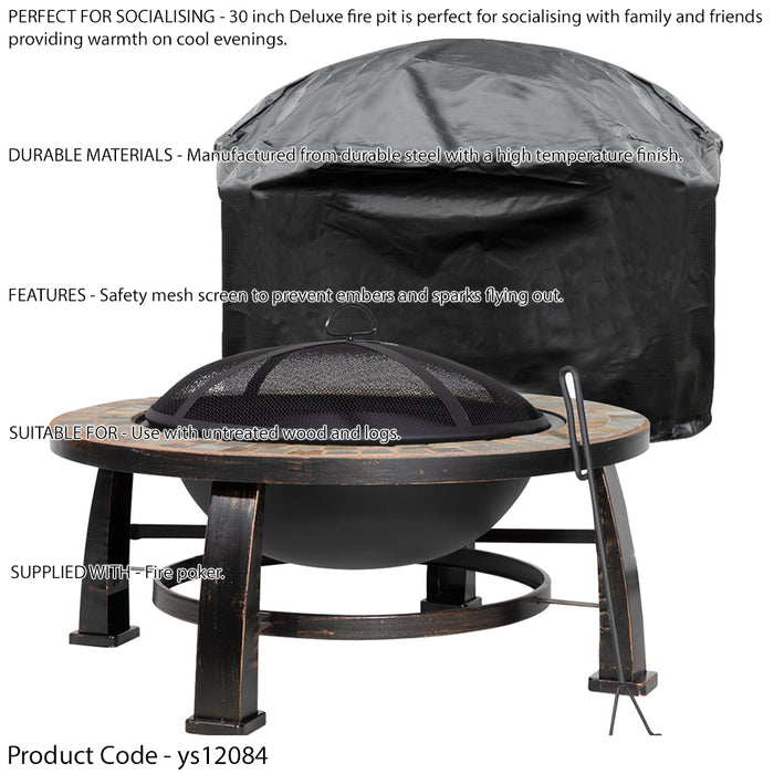 30 Inch Traditional Fire Pit Wood Burner & Cover Set - Outdoor Garden Heater