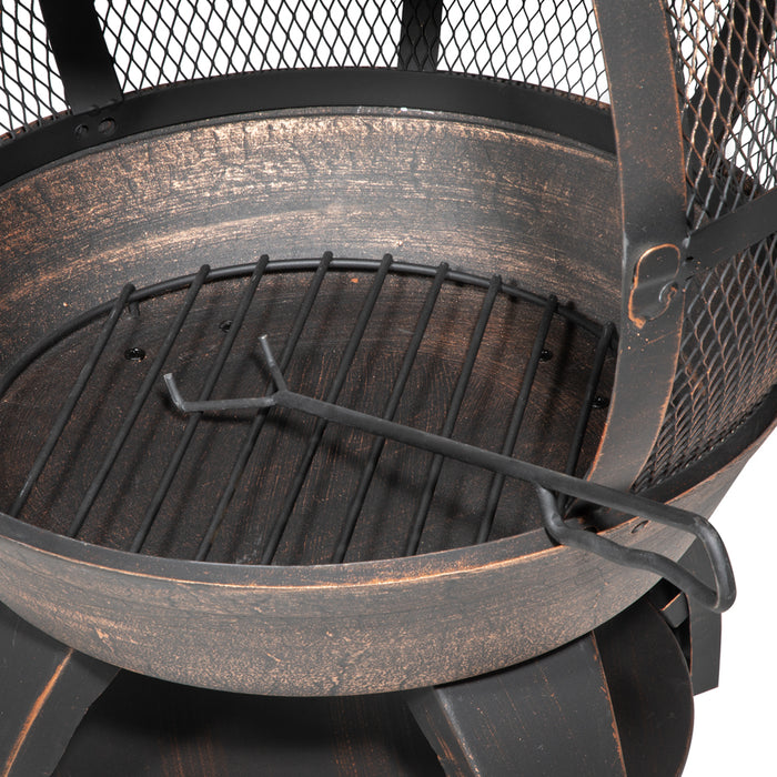 Antique Bronze 360 Degree Fire Pit Wood Burner - Outdoor Garden Heater Mesh
