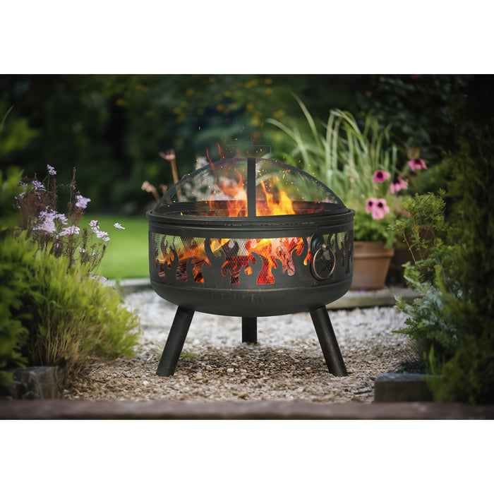 Round Fire Pit Wood Burner / BBQ Grill & Cover Set - Party Dining Garden Heater
