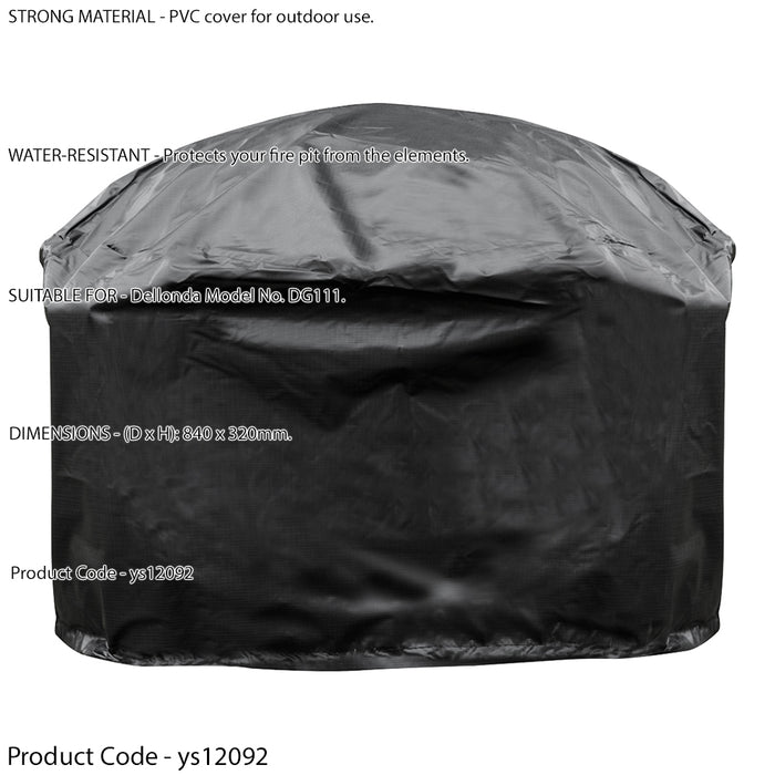 Outdoor Rated Fire Pit Cover for ys12083 - Black PVC 840mm x 320mm Water & Rain