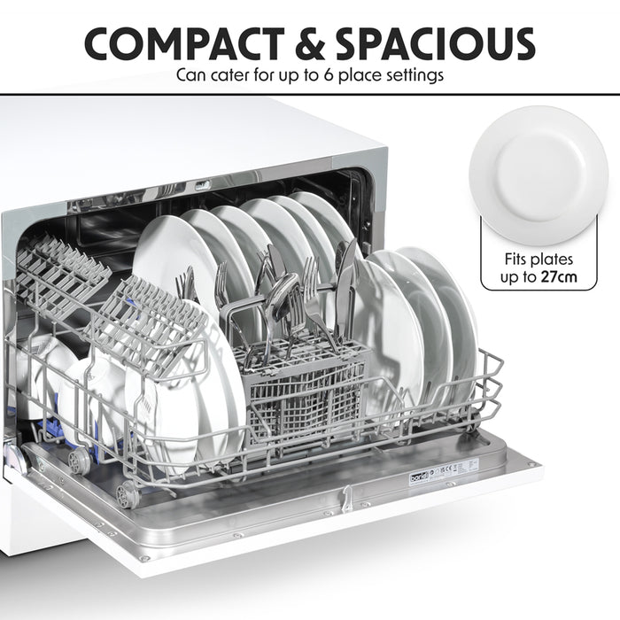 White Worktop Dishwasher - 6 Place Settings - Portable Tabletop Dish Washer