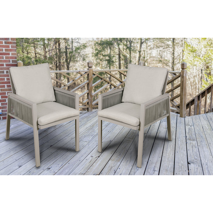 4 PACK Garden Dining Chairs & Armrests - Light Grey Aluminium & Rope - Outdoor