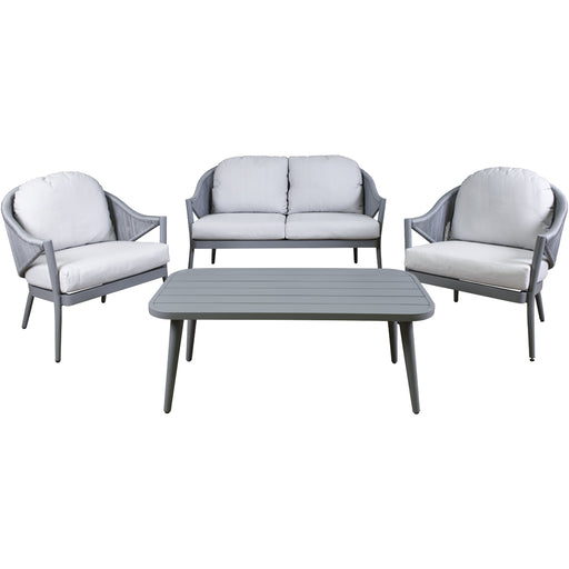 Premium 4 Seater Garden Coffee Table Set 4pc Grey Aluminium Sofa Chair Cushions