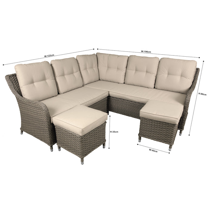 5 Seater Garden Corner Dining Sofa Set - Rattan Wicker - Adjustable Coffee Table