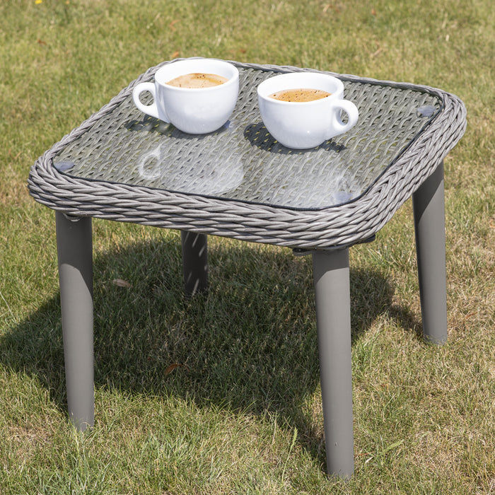 44cm Outdoor Square Coffee Table - Rattan Wicker Grey & Tempered Glass Top