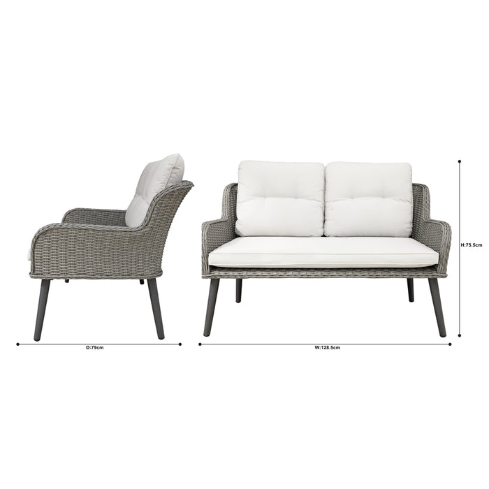 2 Seater Grey Rattan Wicker Garden Sofa & Cushions - Outdoor Dining Lounge Seat