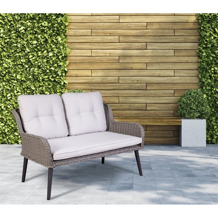 2 PACK 2 Seater Grey Rattan Wicker Garden Sofa & Cushions Outdoor Dining Lounge
