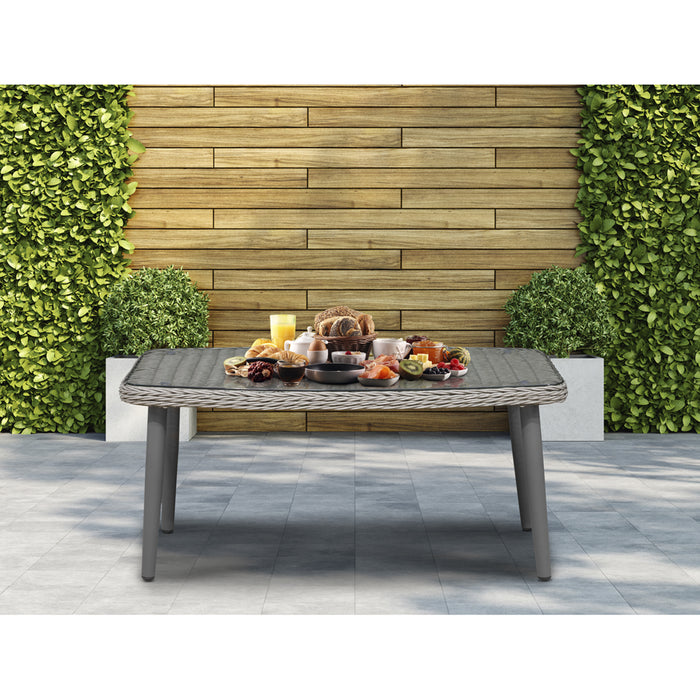 100cm Outdoor Coffee Table - Rattan Wicker & Glass Top - Garden Bistro Dining