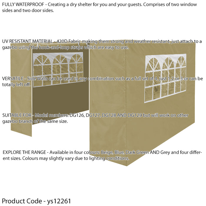 Side Walls Door & Windows for 2x2m Pop-Up Gazebo - BEIGE - Garden Party Tent