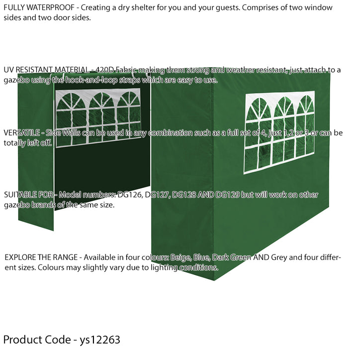 Side Walls Door & Windows for 2x2m Pop-Up Gazebo - GREEN - Garden Party Tent