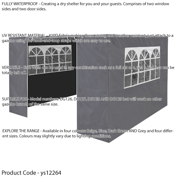 Side Walls Door & Windows for 2x2m Pop-Up Gazebo - GREY - Garden Party Tent