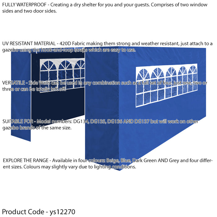 Side Walls Door & Windows for 3x4.5m Pop-Up Gazebo - BLUE - Garden Party Tent