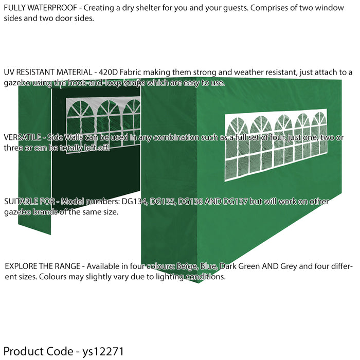 Side Walls Door & Windows for 3x4.5m Pop-Up Gazebo - GREEN - Garden Party Tent