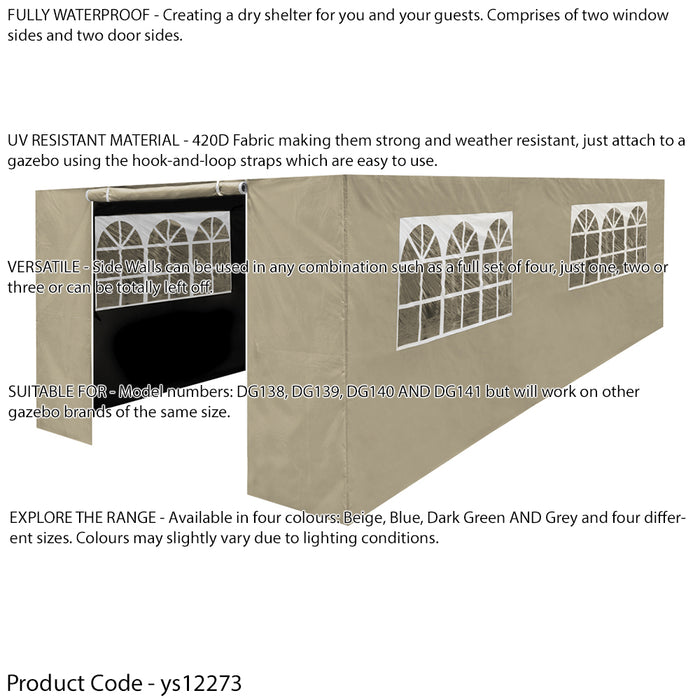 Side Walls Door & Windows for 3x6m Pop-Up Gazebo - BEIGE - Garden Party Tent