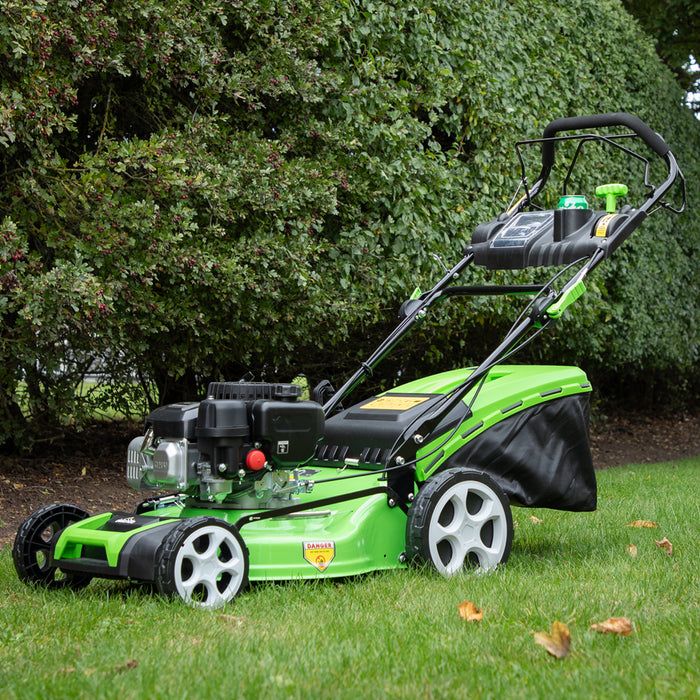 46cm 149cc 4-Stroke Petrol Lawnmower - Hand-Propelled Manual Grass Cutter Mower