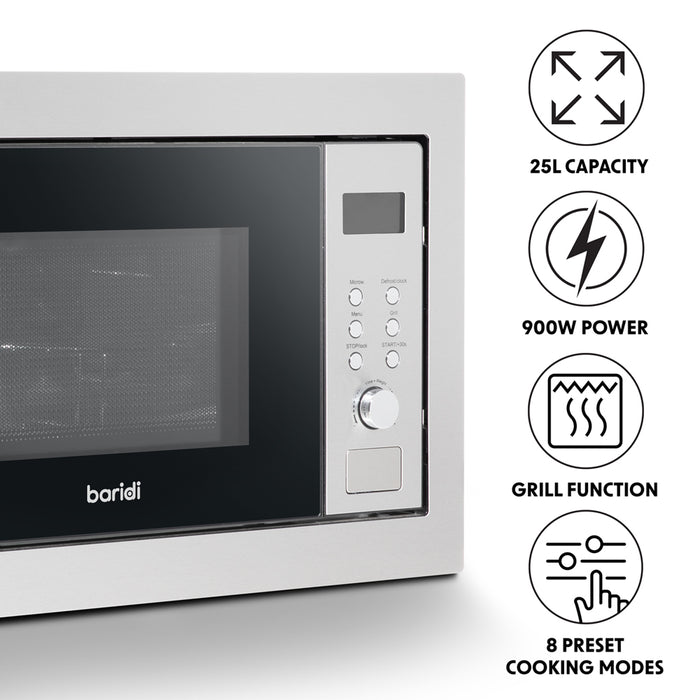 900W Integrated Microwave & Grill 25L Wall Mounted Stainless Steel 595x385x370mm