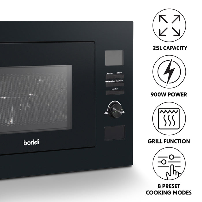 900W Integrated Microwave Oven & Grill - 25L Wall Mounted Black 595x350x390mm