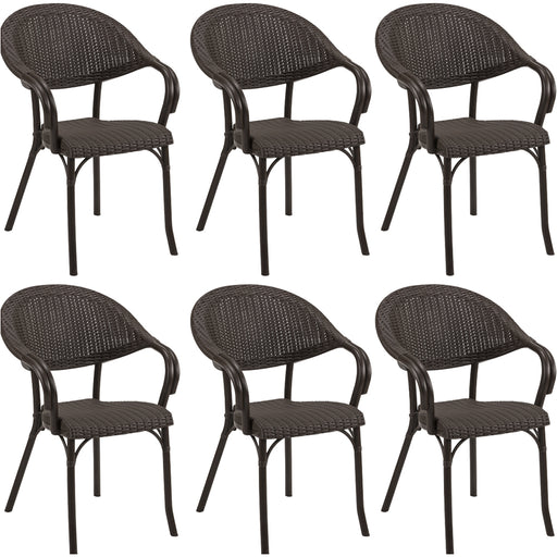 6 PACK Stackable Garden Dining Chairs Set - Dark Wood Finish - Outdoor UV Water