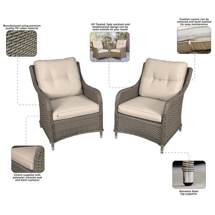 2 PACK Rattan Wicker Garden Dining Chair Set & Cushions - Weatherproof Seating