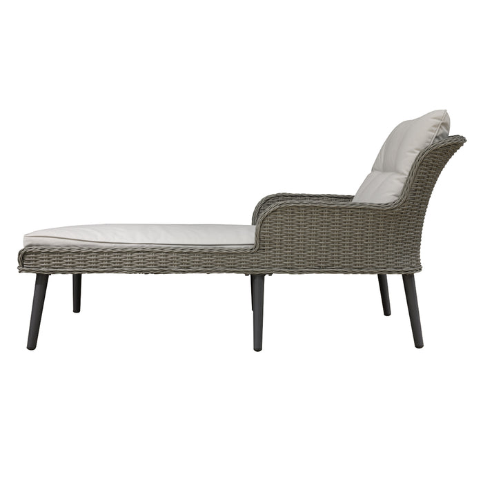 Grey Rattan Wicker Garden Sun Lounger & Cushion - Indoor & Outdoor Chaise Lounge