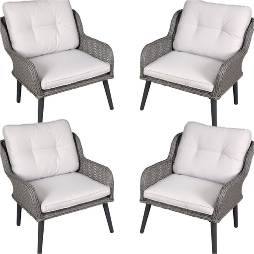 4 PACK Garden Dining Armchairs & Cushions - Grey Rattan Wicker Outdoor Seating