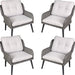4 PACK Garden Dining Armchairs & Cushions - Grey Rattan Wicker Outdoor Seating