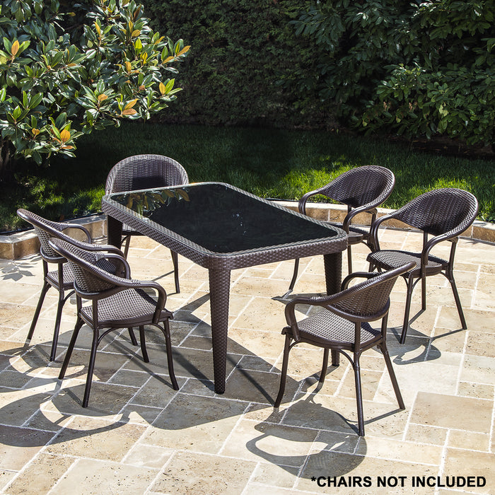 150x90cm Glass Top Outdoor Dining Table - Rectangular Anthracite Rattan Style