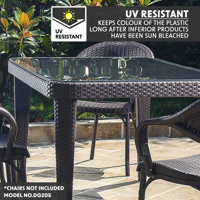 150x90cm Glass Top Outdoor Dining Table - Rectangular Anthracite Rattan Style