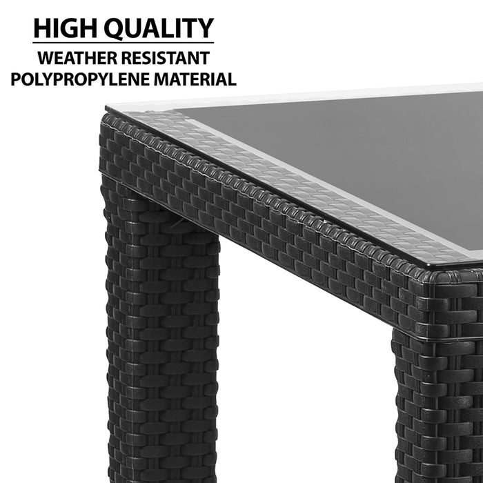 80x80cm Glass Top Outdoor Dining Table - Square Anthracite Rattan Style Garden