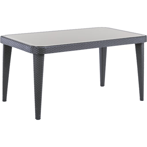 150x90cm Glass Top Outdoor Dining Table Rounded Corner Grey Garden Rattan Style