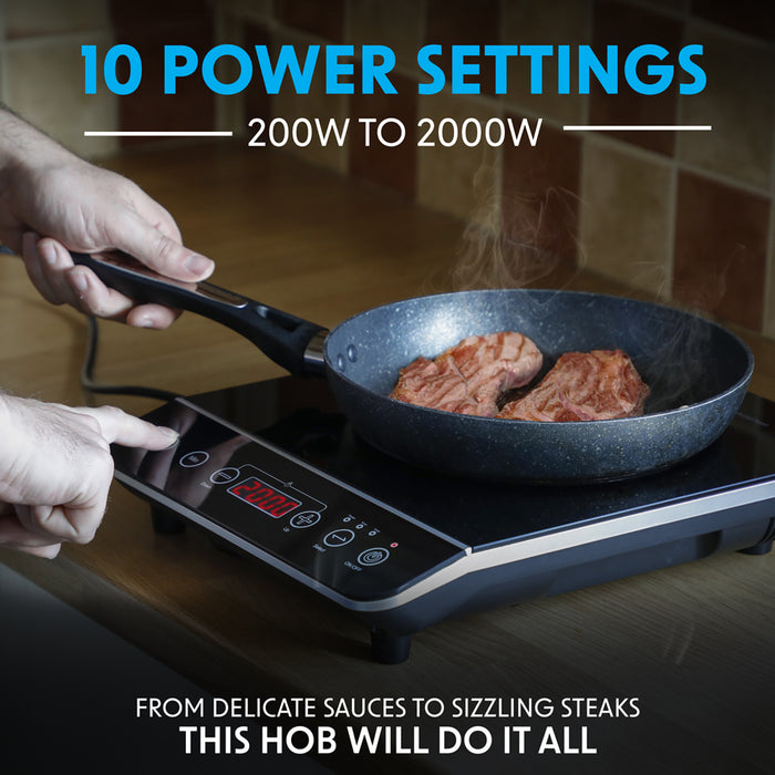 1 Zone Portable Induction Hob - 200-2000W Black Worktop Electric Stove 13A Plug