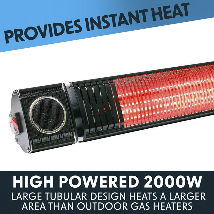 2000W Outdoor Wall Mounted Infrared Patio Heater & Bluetooth Speakers Pub Garden
