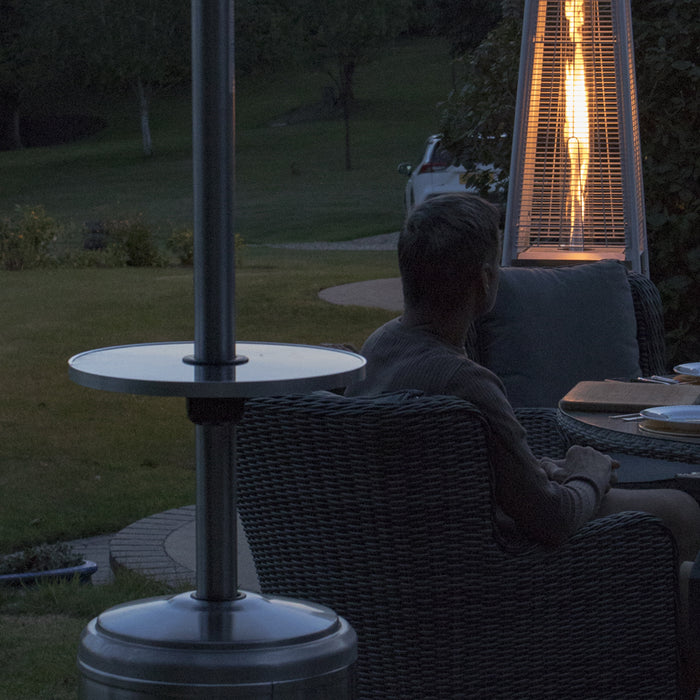 13kW Black Propane Gas Tower Patio Heater & Drinks Table Set - Outdoor Garden
