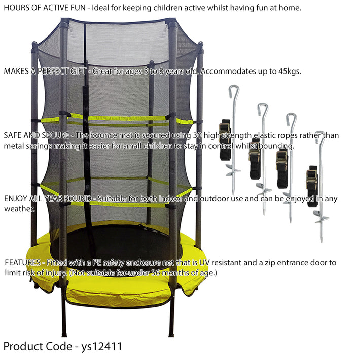 1390mm Kids Mini Trampoline, Safety Net & Ground Anchor Set 45KG Max Garden Jump