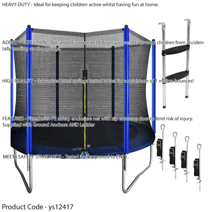 3m / 10ft Kids Trampoline, Enclosure Net, Ladder & Anchors 100KG Max Garden Jump