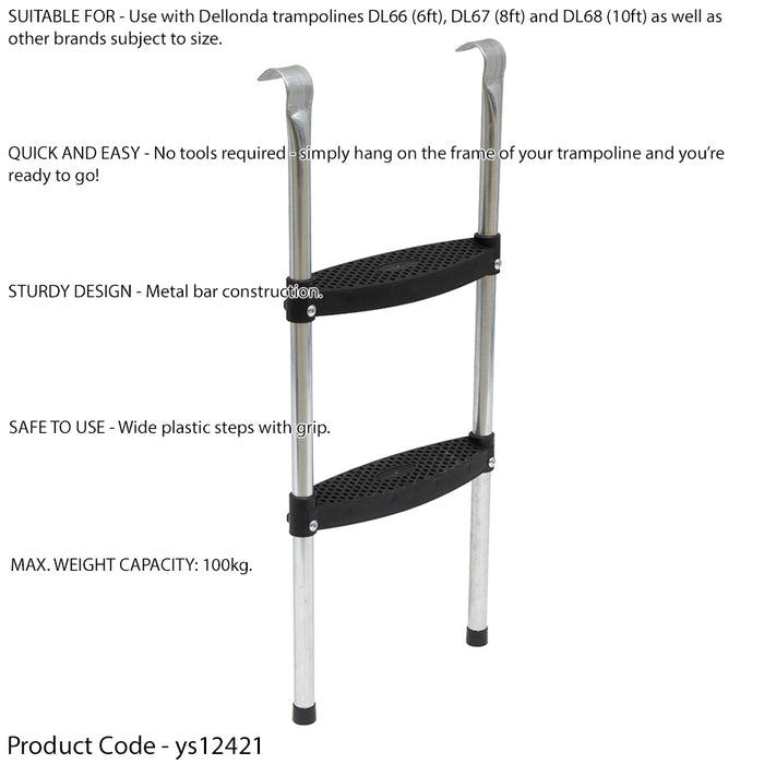 76cm Height 2 Tread Trampoline Ladder Steps - Frame Hanging Wide Grip Step 100KG