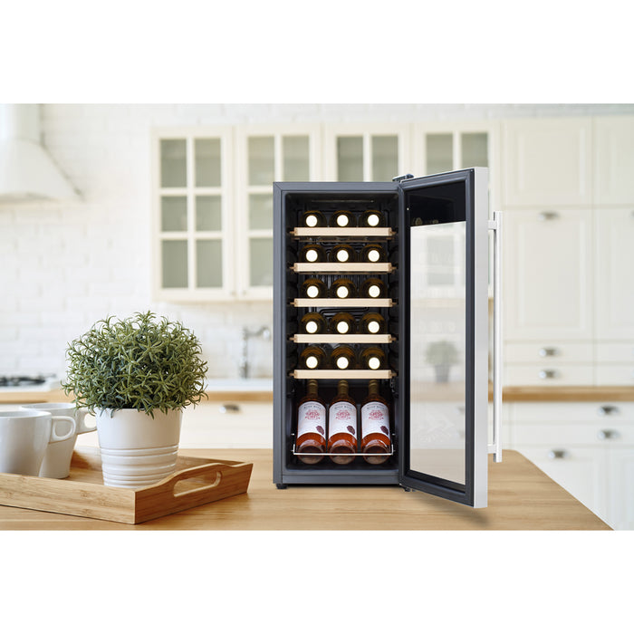18 Bottle Freestanding Wine Cooler Fridge LED Backlit Wood Shelf STAINLESS STEEL