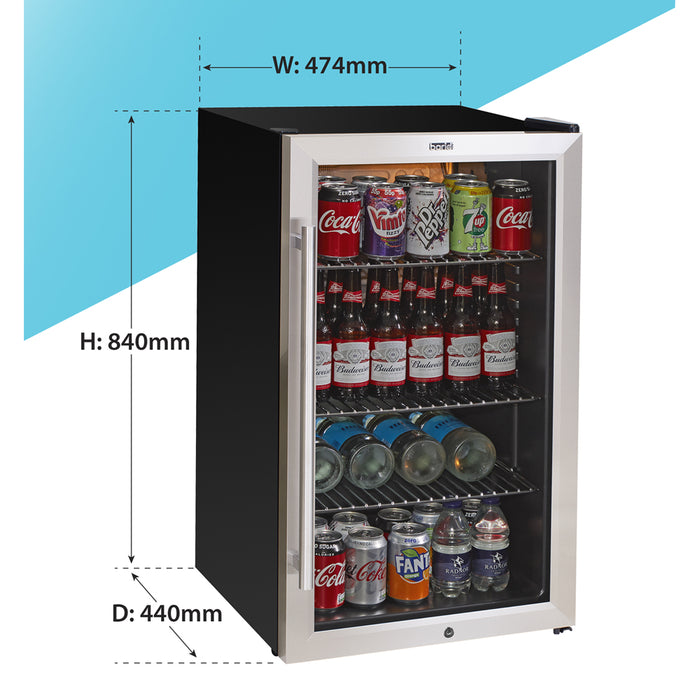 85L Under Counter Wine Beer Drinks Fridge Cooler - Glass Front Stainless Steel