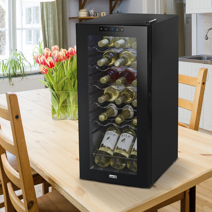 18 Bottle Freestanding Wine Cooler Fridge LED Backlit Metal Shelf BLACK & GLASS