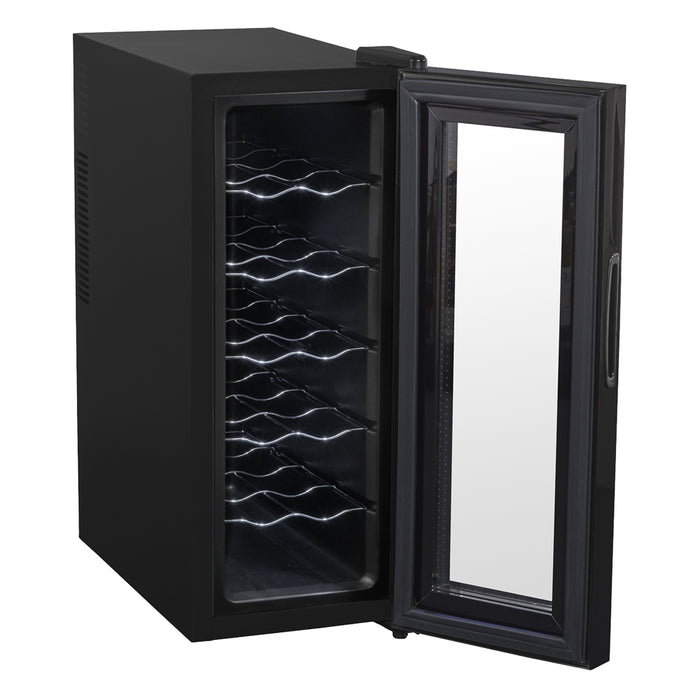 12 Bottle Freestanding Wine Cooler Fridge LED Backlit Metal Shelf BLACK & GLASS