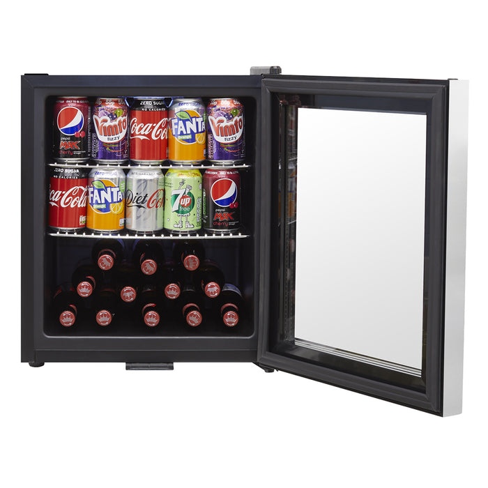 50L Worktop Wine Beer Drinks Fridge Cooler - STEEL & GLASS LED 64x 330ml Cans