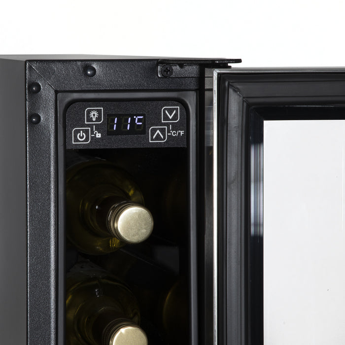 7 Bottle 15cm SLIM Wine Cooler Fridge LED Backlit Metal Shelf STEEL & GLASS